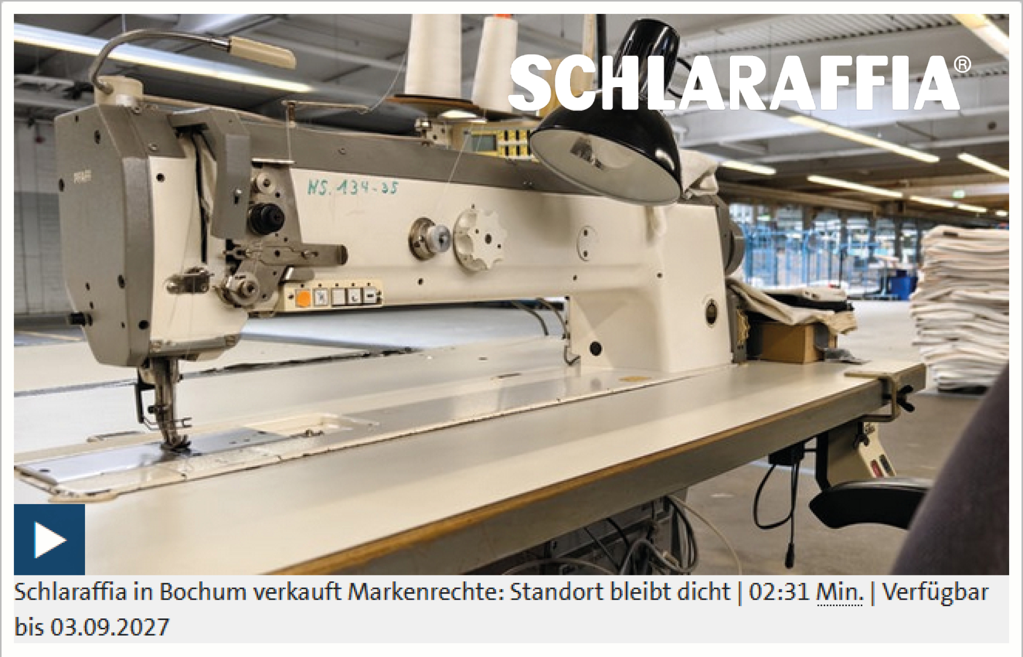 Schlaraffia-WDR-Lokalzeit-Beitrag1 Foto zeigt ein verlassene Nähmaschine in der Produktion des Matratzenherstellers Schlaraffias